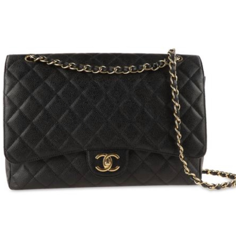 Double Flap Classic Maxi Black Leather Shoulder Bag